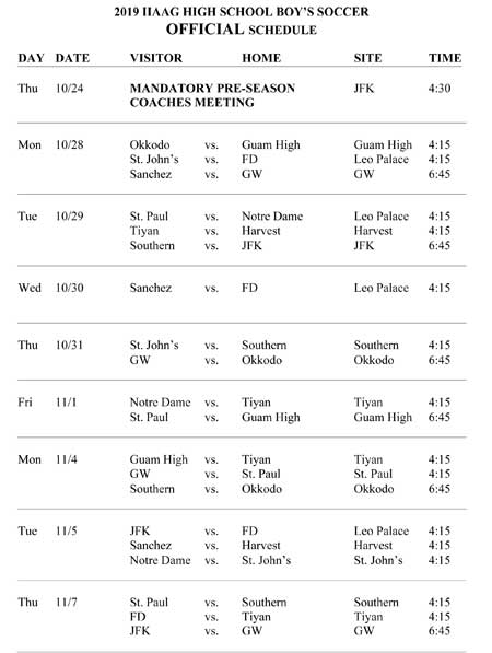 2019 IIAAG HS BOY’S SOCCER OFFICIAL SCHEDULE