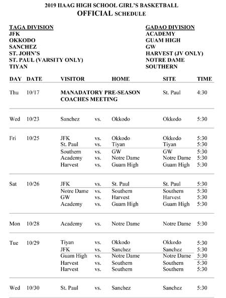 2019 IIAAG HS GIRL’S BASKETBALL OFFICIAL SCHEDULE 10.23