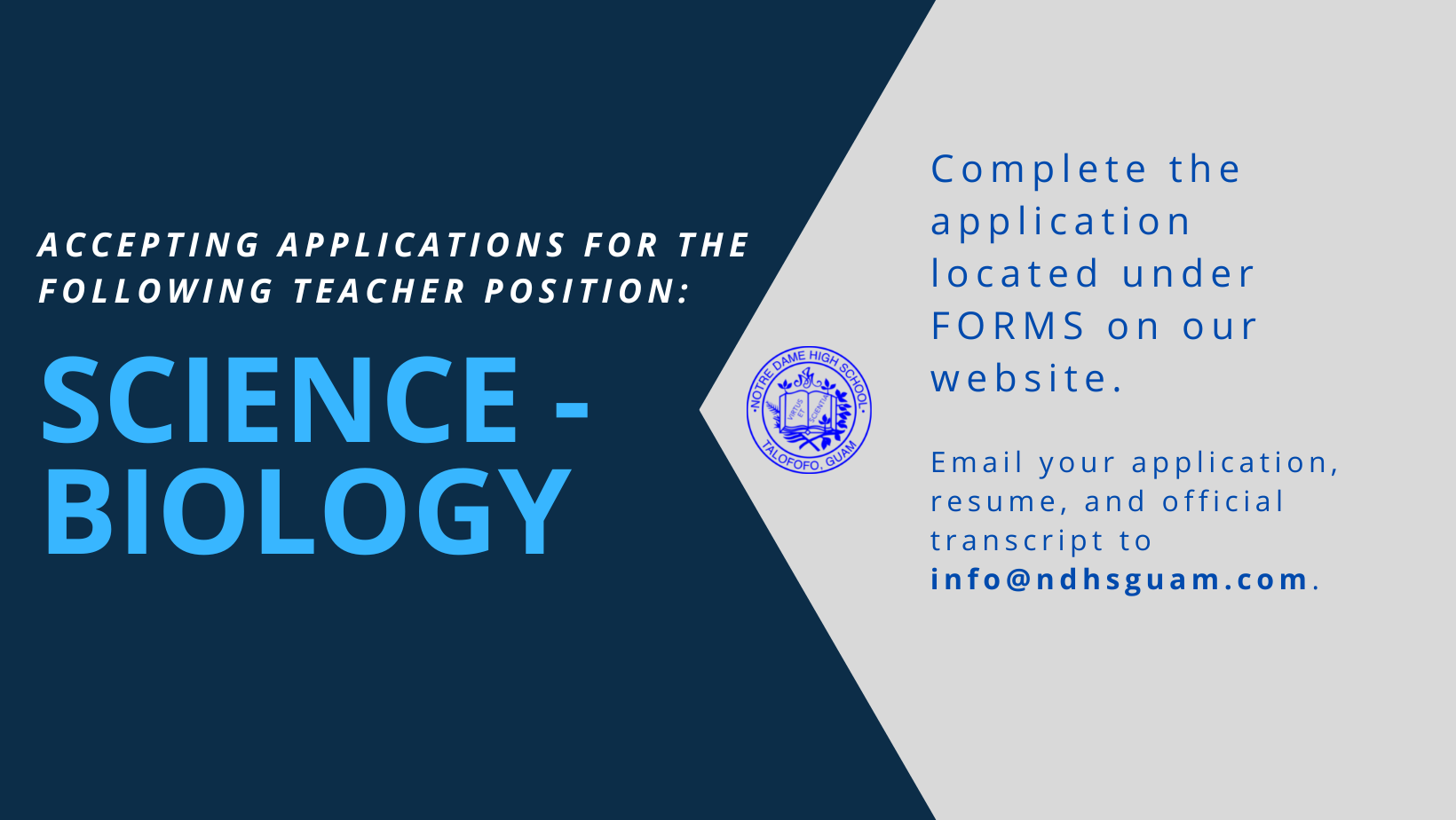 Job Opening for Science-Biology Teacher